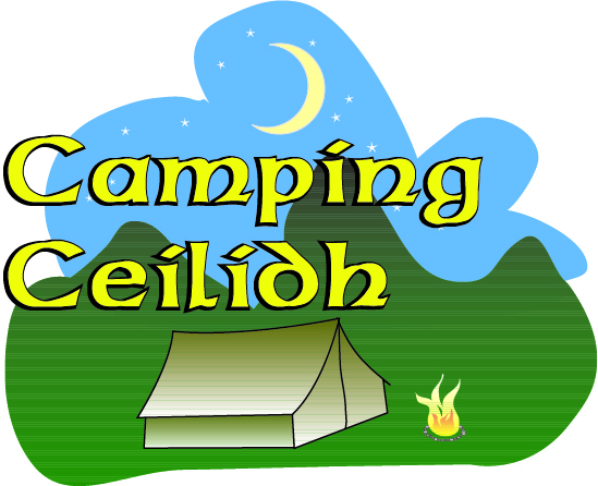 logo illustration of a tent and campfire at night